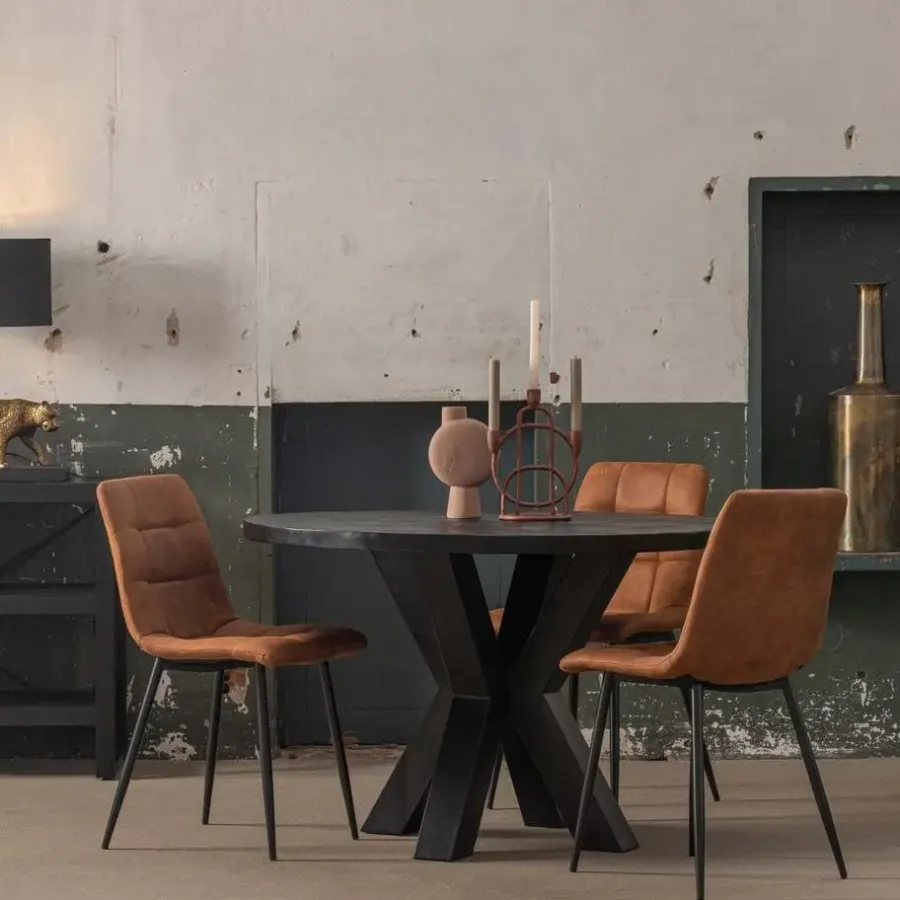 Industriële Eettafels|Ronde Eettafels-Mangohoutonline - Eettafel Madison Black Ø 110 Rond - Zwart - Mahom
