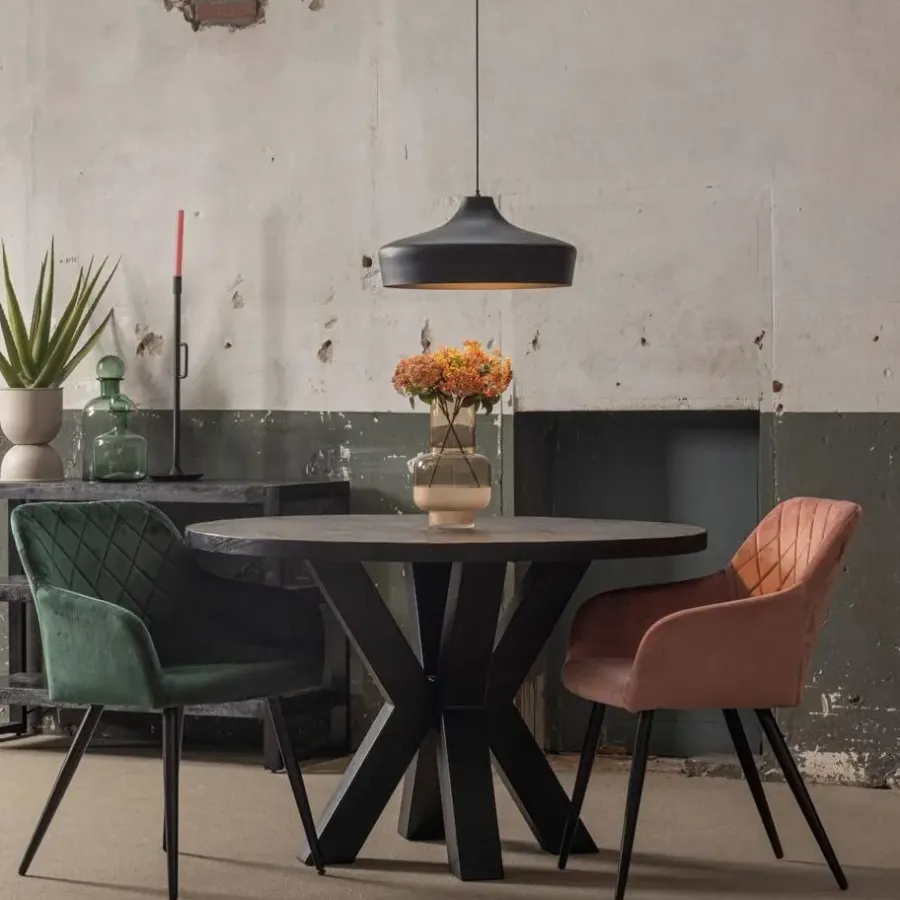 Industriële Eettafels|Ronde Eettafels-Mangohoutonline - Eettafel Madison Black Ø 110 Rond - Zwart - Mahom