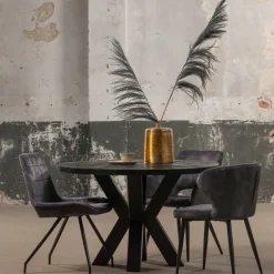 Industriële Eettafels|Ronde Eettafels-Mangohoutonline - Eettafel Madison Black Ø 160 Rond - Zwart - Mahom