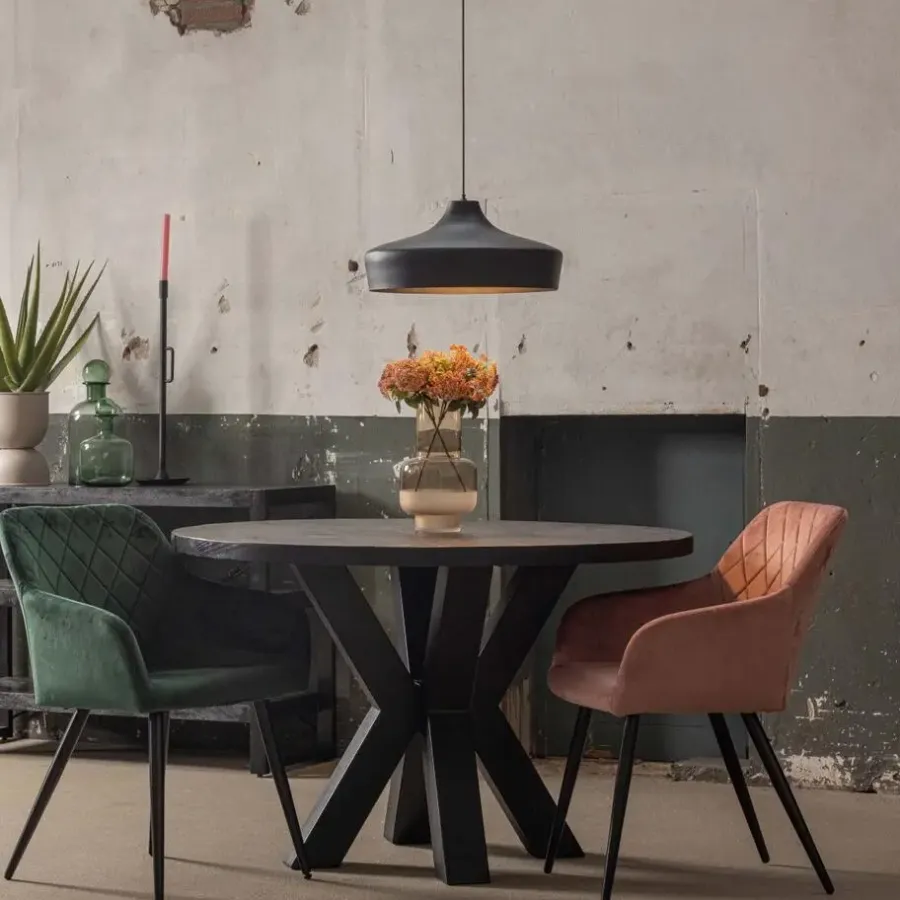 Industriële Eettafels|Ronde Eettafels-Mangohoutonline - Eettafel Madison Black Ø 160 Rond - Zwart - Mahom