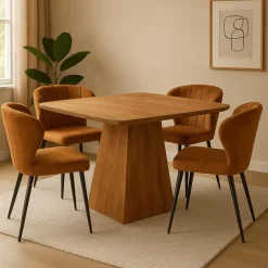 Industriële Eettafels-Mangohoutonline - Eettafel Nova Vierkant 110x110cm Vierkant - Bruin - Mahom