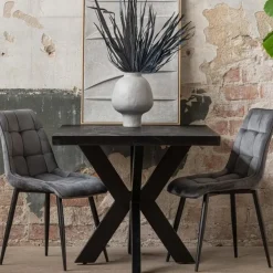 Industriële Eettafels-Mangohoutonline - Eettafel Memphis Black 220x100cm Rechthoekig - Zwart - Mahom
