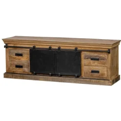 Tv Meubels-Mangohoutonline - TV Meubel Portland 140cm Rechthoekig - Bruin - Mahom