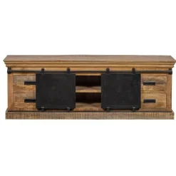 Tv Meubels-Mangohoutonline - TV Meubel Portland 140cm Rechthoekig - Bruin - Mahom