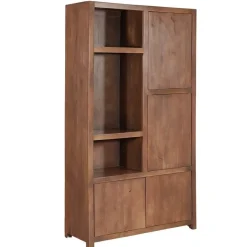 Wandkasten-Mangohoutonline - Wandkast Phoenix 120cm Walnoot 3 Open Vakken, 4 Deuren - Mahom