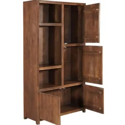Wandkasten-Mangohoutonline - Wandkast Phoenix 120cm Walnoot 3 Open Vakken, 4 Deuren - Mahom