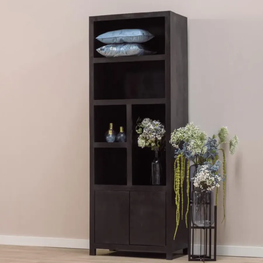 Mangohoutonline - Wandkast Phoenix 80cm 5 Open Vakken, 2 Deuren Rechthoekig