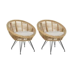 Beliani MARATEA - Tuinstoel set van 2 - Lichtbeige - Rotan