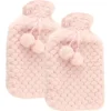 Warmtekussens-MARBEAUX Warmwaterkruik Set van 2 Stuks Kruik met Zachte Hoes Roze Pittenzak...