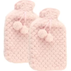 Warmtekussens-MARBEAUX Warmwaterkruik Set van 2 Stuks Kruik met Zachte Hoes Roze Pittenzak...