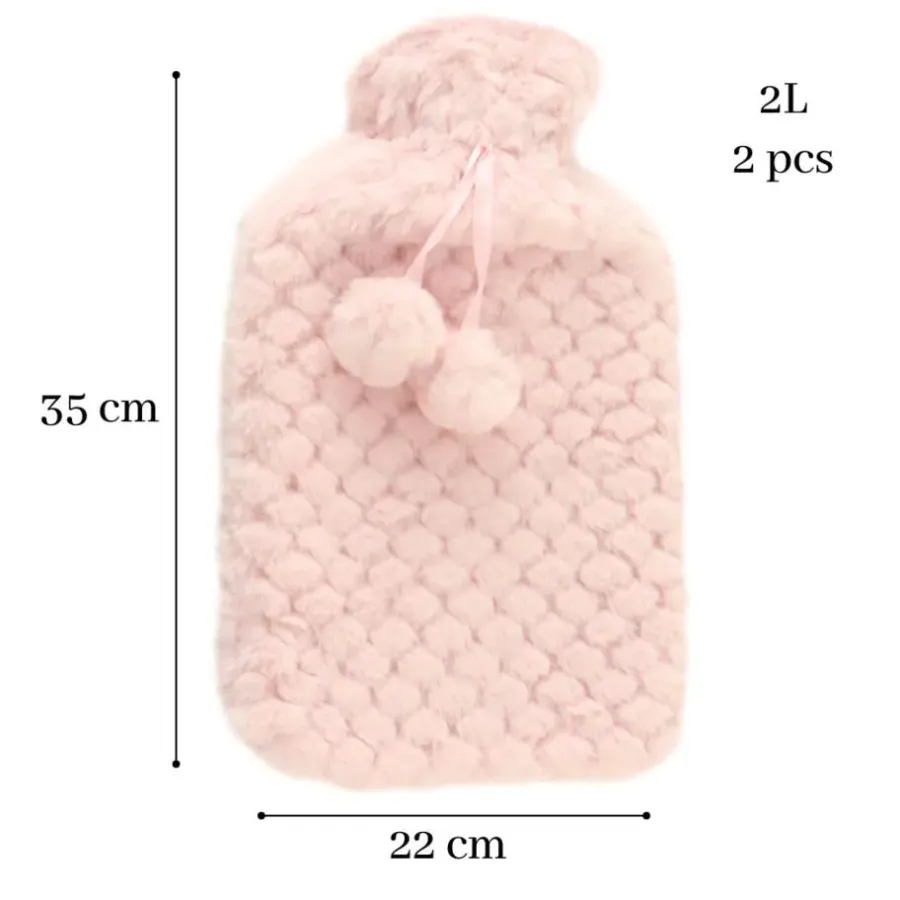 Warmtekussens-MARBEAUX Warmwaterkruik Set van 2 Stuks Kruik met Zachte Hoes Roze Pittenzak...
