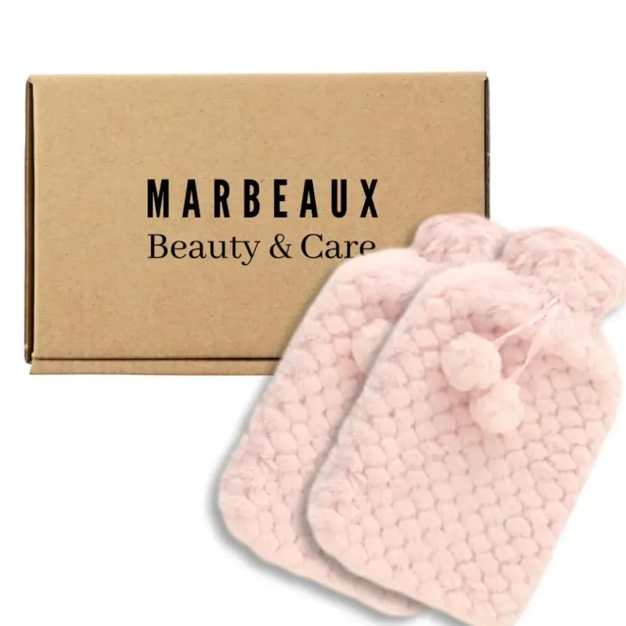 Warmtekussens-MARBEAUX Warmwaterkruik Set van 2 Stuks Kruik met Zachte Hoes Roze Pittenzak...