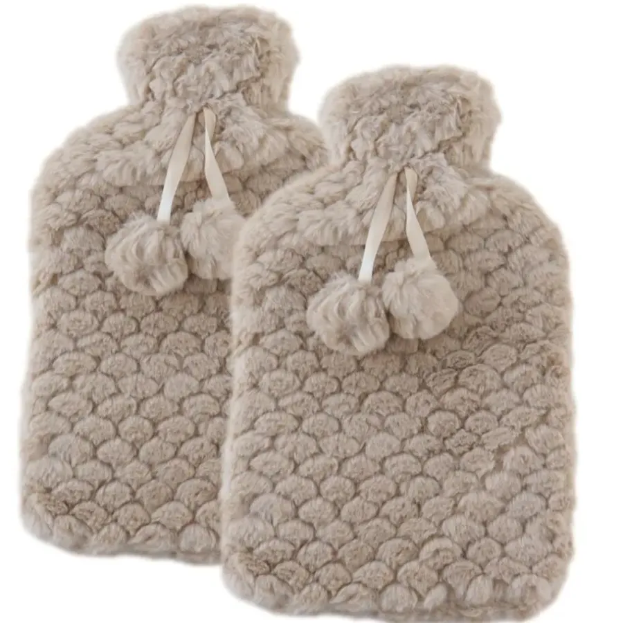 MARBEAUX Warmwaterkruik Set van 2 Stuks Kruik met Zachte Hoes Beige Magnetron...