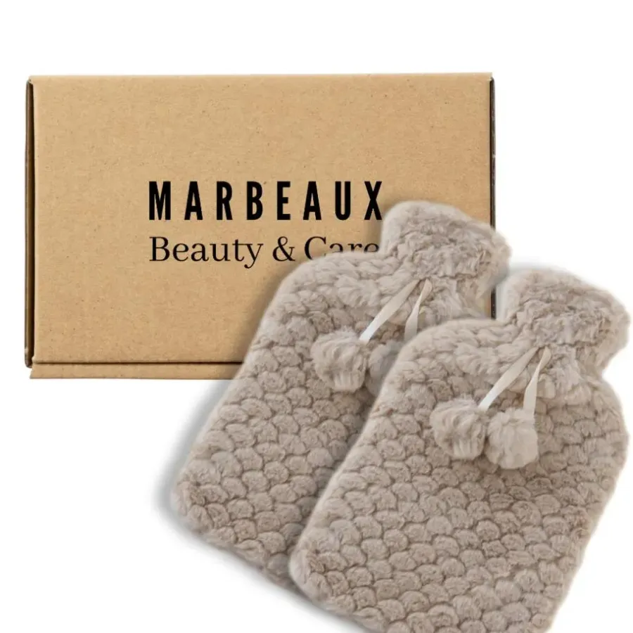 MARBEAUX Warmwaterkruik Set van 2 Stuks Kruik met Zachte Hoes Beige Magnetron...