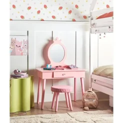 Kaptafels-Leen Bakker MARGIE - Kinderkaptafel met krukje - Roze - MDF