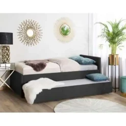 Beliani MARMANDE - Onderschuifbed - Grijs - 80 x 200 cm - Polyester
