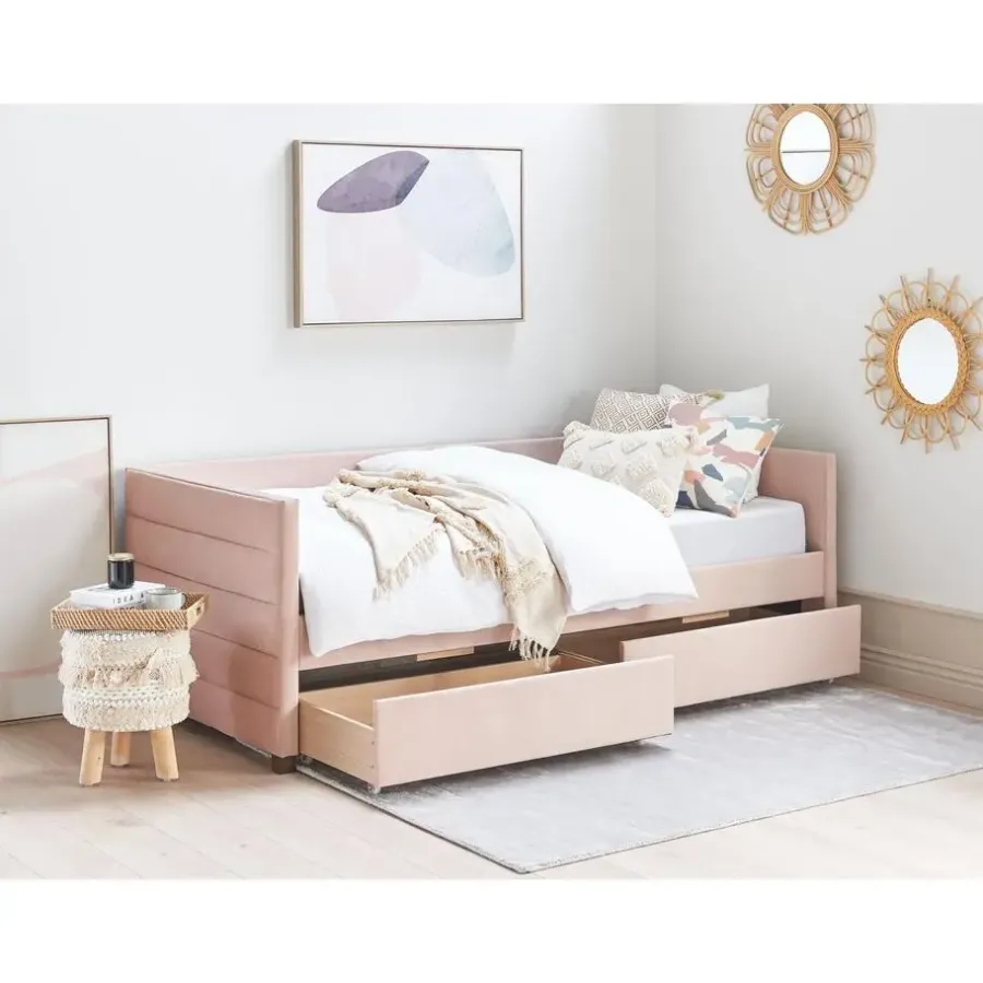 Beliani MARRAY - Slaapbank - Roze - 90 x 200 cm - Fluweel