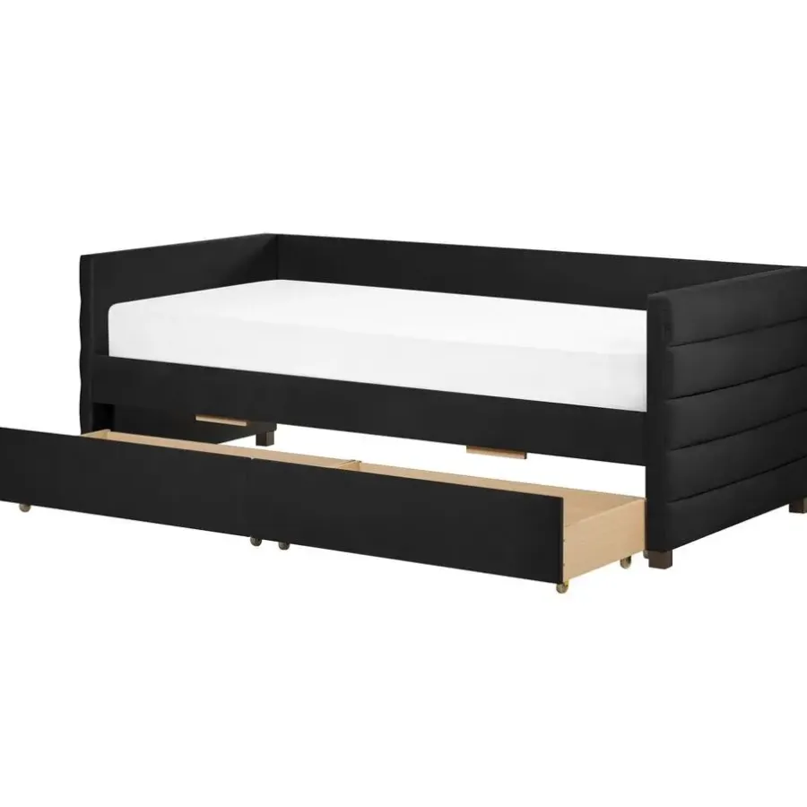 1-Persoons Bedden-Beliani MARRAY - Slaapbank - Zwart - 90 x 200 cm - Fluweel