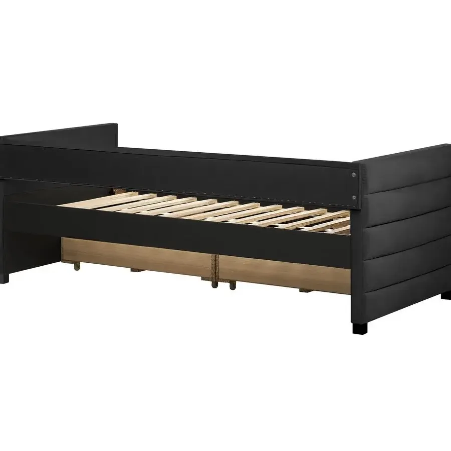 1-Persoons Bedden-Beliani MARRAY - Slaapbank - Zwart - 90 x 200 cm - Fluweel