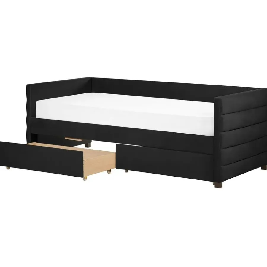 1-Persoons Bedden-Beliani MARRAY - Slaapbank - Zwart - 90 x 200 cm - Fluweel