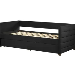 1-Persoons Bedden-Beliani MARRAY - Slaapbank - Zwart - 90 x 200 cm - Fluweel