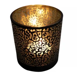 Kandelaars En Windlichten-Mars & More Waxinelichthouder - zwart - glas - jaguar print