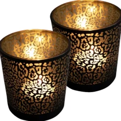 Kandelaars En Windlichten-Mars & More Waxinelichthouder - zwart - glas - jaguar print
