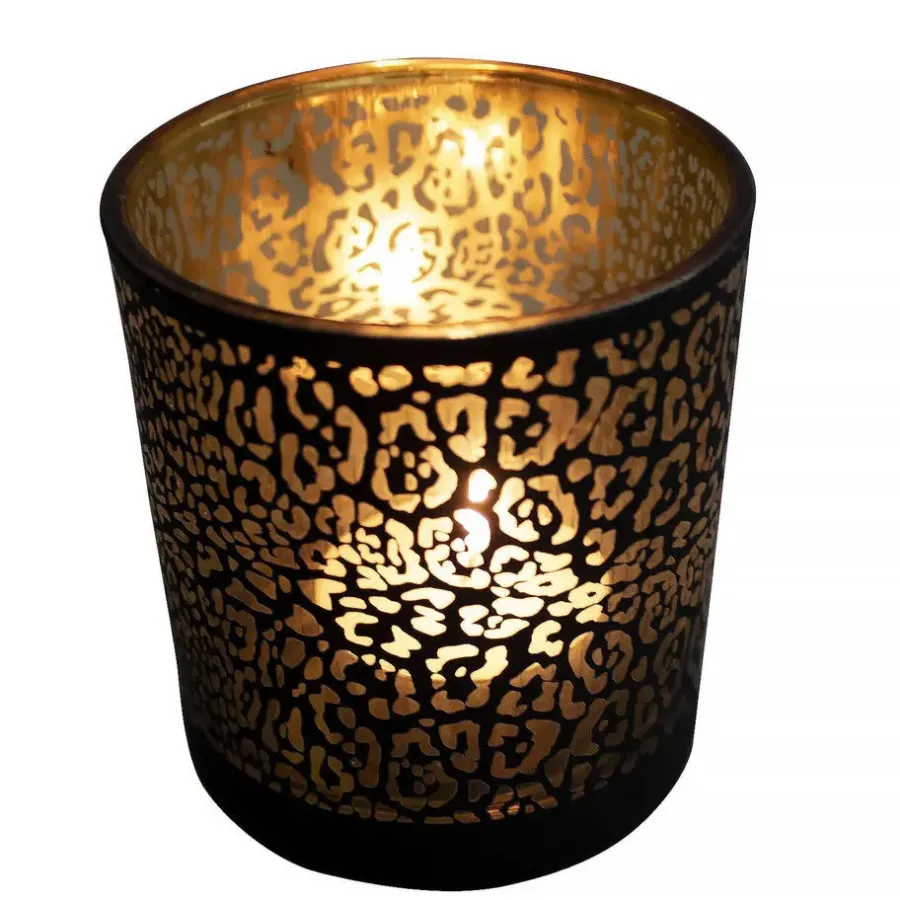 Mars & More Waxinelichthouder - zwart - glas - jaguar - 12 cm