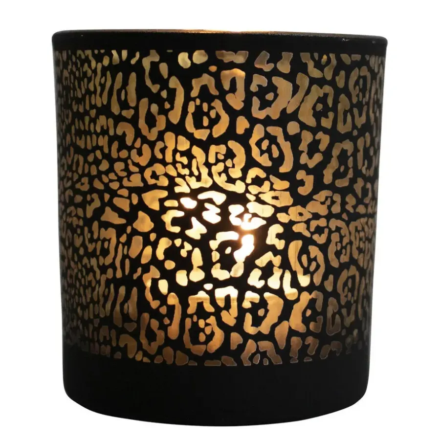 Mars & More Waxinelichthouder - zwart - glas - jaguar - 12 cm