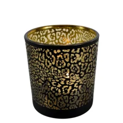 Mars & More Waxinelichthouder - zwart - glas - jaguar - 12 cm