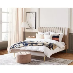 2-Persoons Bedden-Beliani MARVILLE - Tweepersoonsbed - Beige - 160 x 200 cm - Fluweel