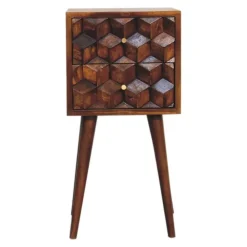 Nachtkastjes|Nachtkastjes-Artisan Furniture Massief Houten Eiken-achtige Kastanje Kubus Nachtkastje
