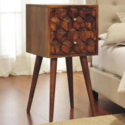 Nachtkastjes|Nachtkastjes-Artisan Furniture Massief Houten Eiken-achtige Kastanje Kubus Nachtkastje