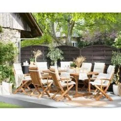 Beliani MAUI - Tuinset voor 8 - Lichte houtkleur/Cremewit - Acaciahout