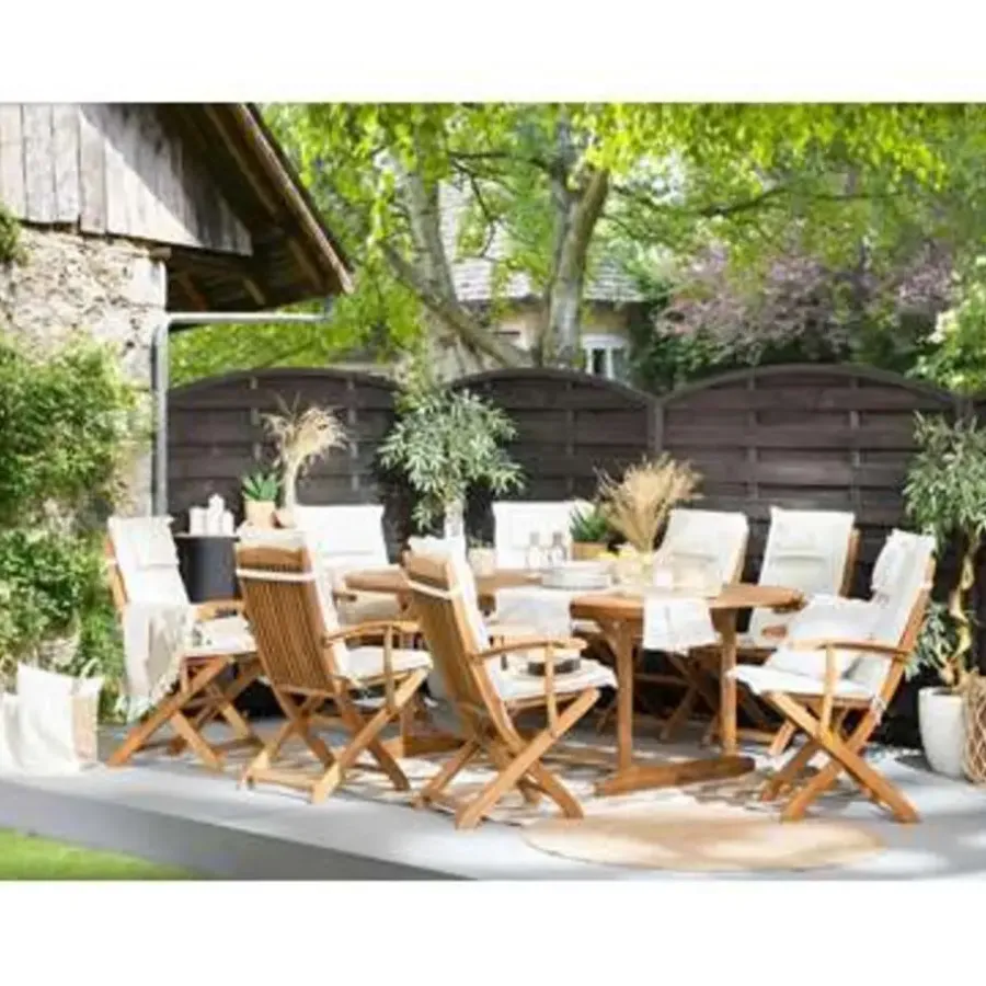 Beliani MAUI - Tuinset voor 8 - Lichte houtkleur/Cremewit - Acaciahout