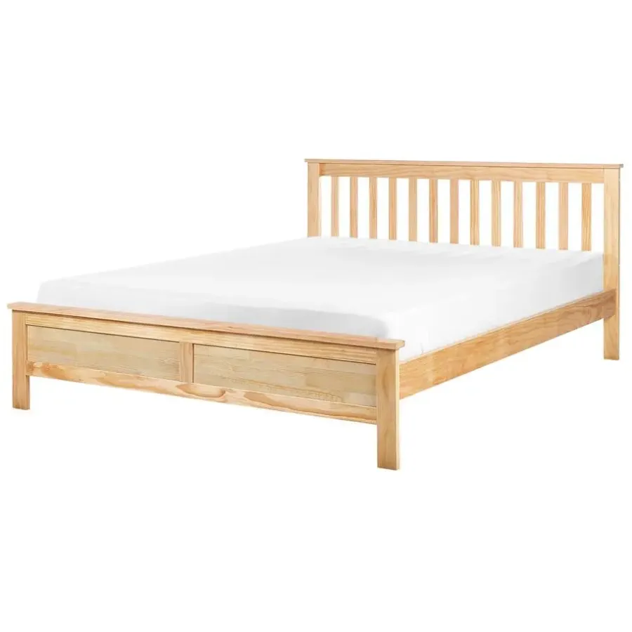 Beliani MAYENNE - Tweepersoonsbed - Lichtbruin - 140 x 200 cm - Dennenhout