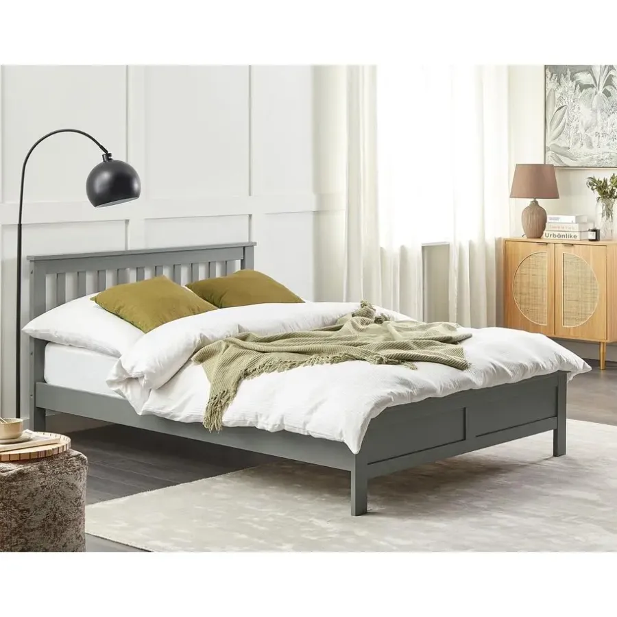 Twijfelaars-Beliani MAYENNE - Tweepersoonsbed - Grijs - 140 x 200 cm - Dennenhout