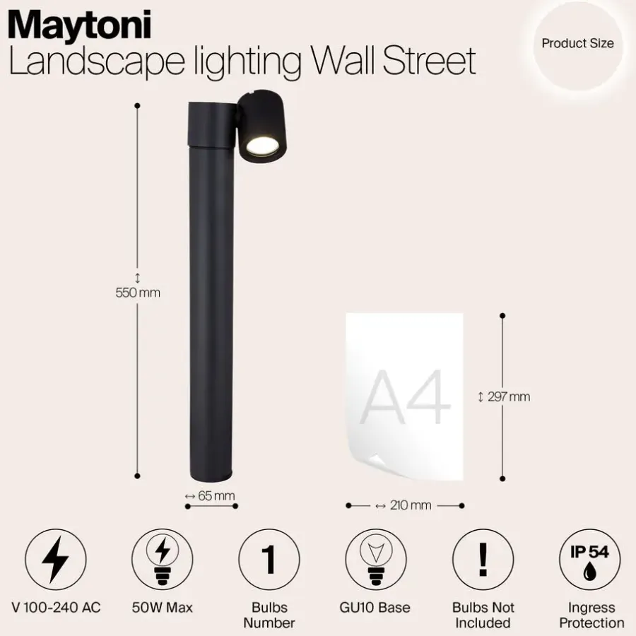 Maytoni Outdoor - Landschapsverlichting Wall Street - Zwart