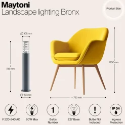 Maytoni Outdoor - Landschapsverlichting Bronx - Grijs - Ø15,5