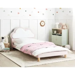 1-Persoons Bedden-Beliani MAZOU - Eenpersoonsbed - Roze - 90 x 200 cm - Fluweel