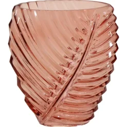 Vazen-Mega Collections vaas Leafy - roze - blader relief - 14 x 25 cm