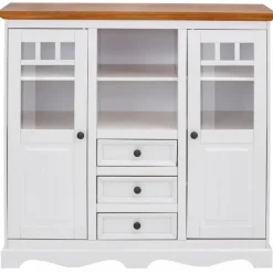 Buffetkasten-Loft24 Melissa - Kast met 2 glazen deuren en 3 laden in wit grenen