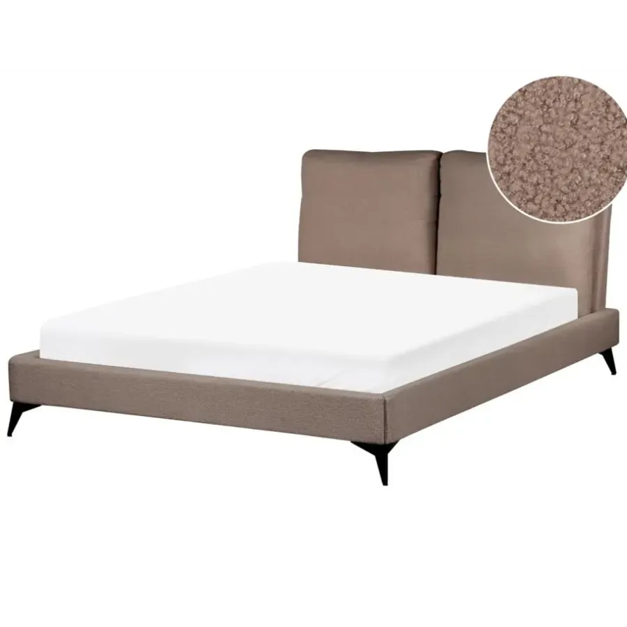 Twijfelaars-Beliani MELLE - Tweepersoonsbed - Bruin - 140 x 200 cm - Bouclé
