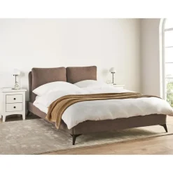 Twijfelaars-Beliani MELLE - Tweepersoonsbed - Bruin - 140 x 200 cm - Bouclé