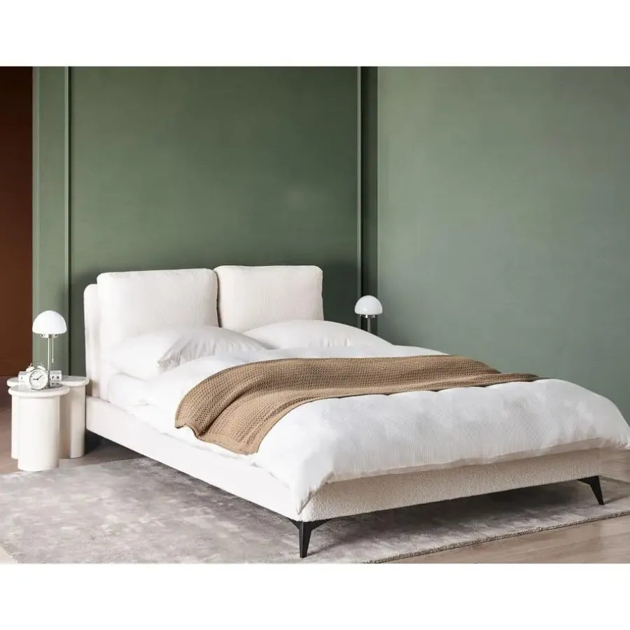 Beliani MELLE - Tweepersoonsbed - Gebroken wit - 140 x 200 cm - Bouclé