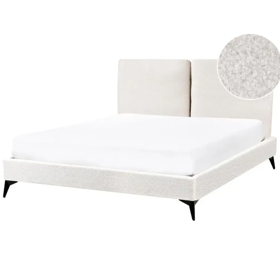 Beliani MELLE - Tweepersoonsbed - Gebroken wit - 140 x 200 cm - Bouclé