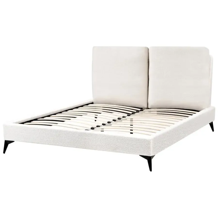 Beliani MELLE - Tweepersoonsbed - Gebroken wit - 140 x 200 cm - Bouclé