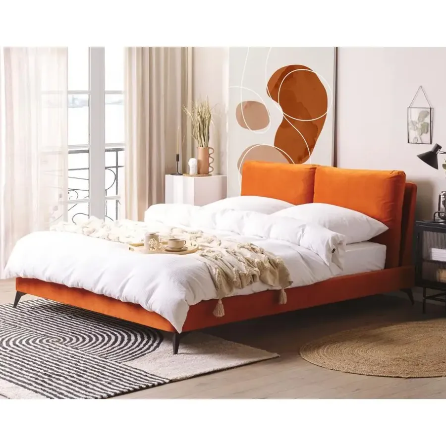 Beliani MELLE - Tweepersoonsbed - Oranje - 160 x 200 cm - Fluweel