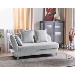 Beliani MERI II - Chaise longue - Lichtgrijs - Linkerzijde - Fluweel