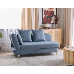 Beliani MERI II - Chaise longue met opbergruimte - Blauw - Links - Fluweel